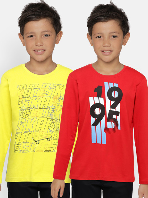 

Palm Tree Boys Pack of 2 Printed Round Neck T-shirts, Fluorescent green