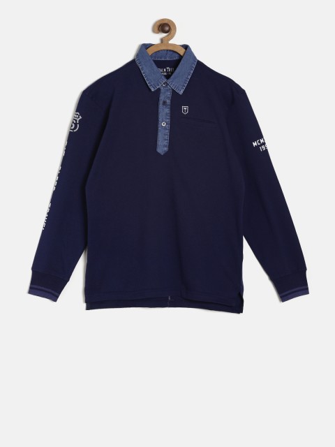 

Palm Tree Boys Navy Blue Solid Polo Collar T-shirt
