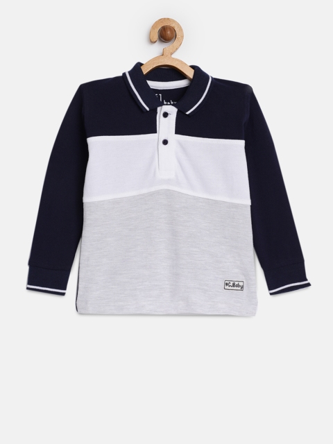 

Gini and Jony Boys Navy Blue & Grey Colourblocked Polo Collar T-shirt