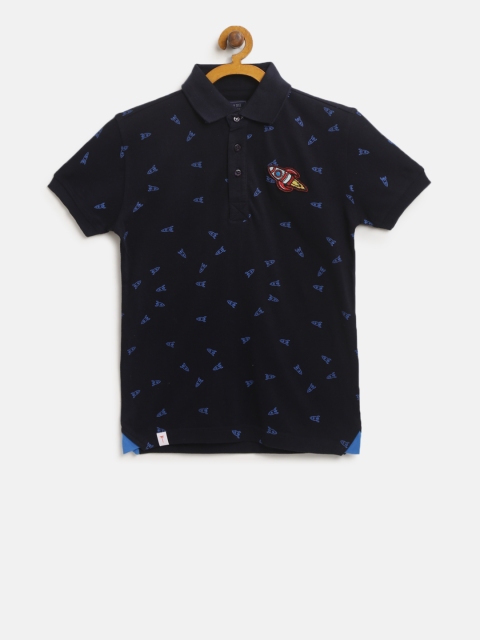 

Palm Tree Boys Navy Blue Printed Polo Collar T-shirt