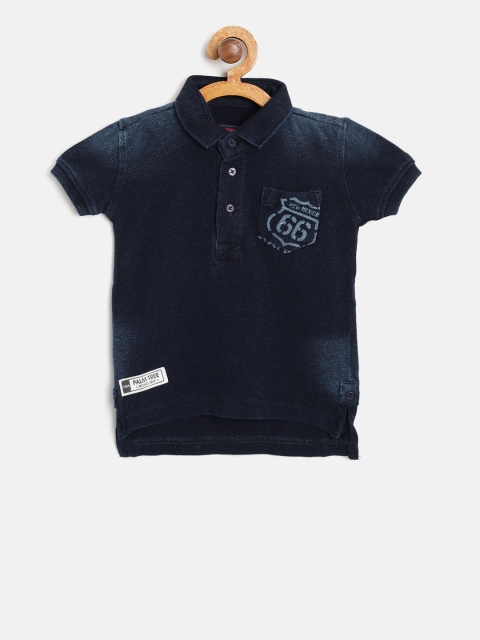 

Palm Tree Boys Navy Blue Faded Polo Collar T-shirt