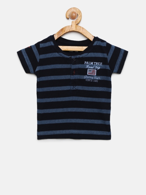 

Palm Tree Boys Black & Blue Striped Round Neck T-shirt