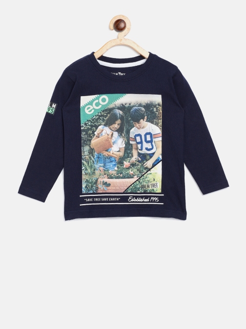 

Palm Tree Boys Navy Blue Printed Round Neck Pure Cotton T-shirt