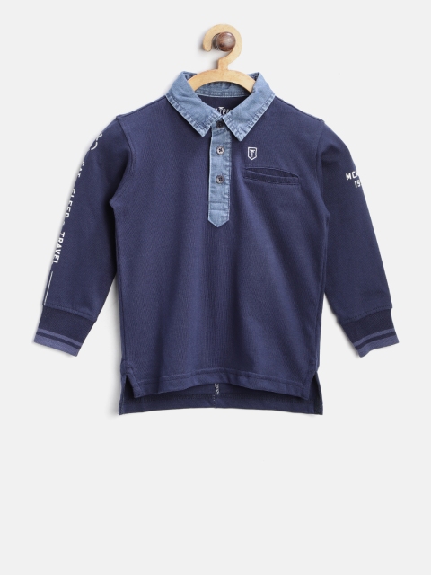 

Palm Tree Boys Navy Blue Solid Polo Collar T-shirt