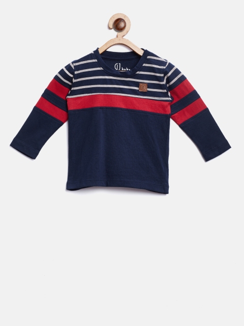 

Gini and Jony Boys Navy Blue & Taupe Striped Round Neck T-shirt