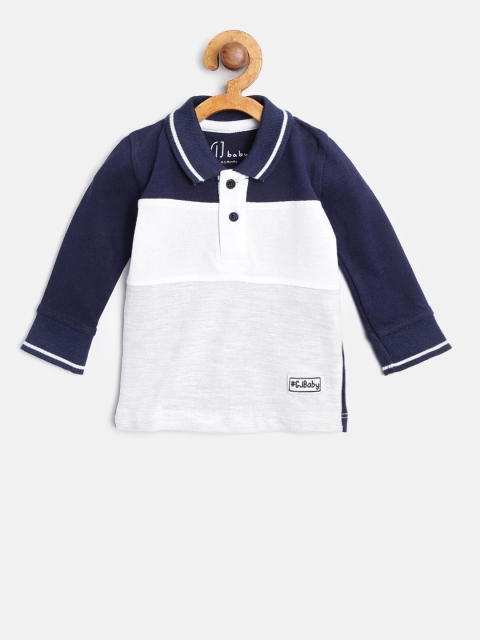 

Gini and Jony Boys Navy Blue & White Colourblocked Polo Collar T-shirt