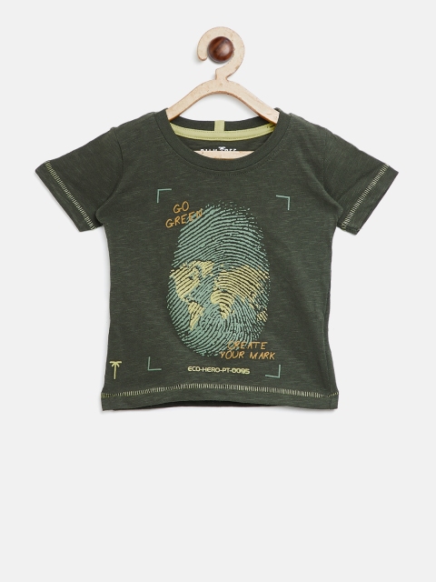 

Palm Tree Boys Olive Green Printed Round Neck T-shirt