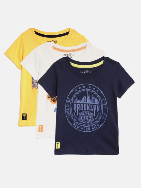 

Palm Tree Boys Pack of 3 Printed Round Neck T-shirts, Yellow