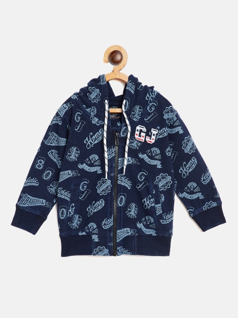 

Gini and Jony Boys Navy Blue Printed Hooded Sweatshirt