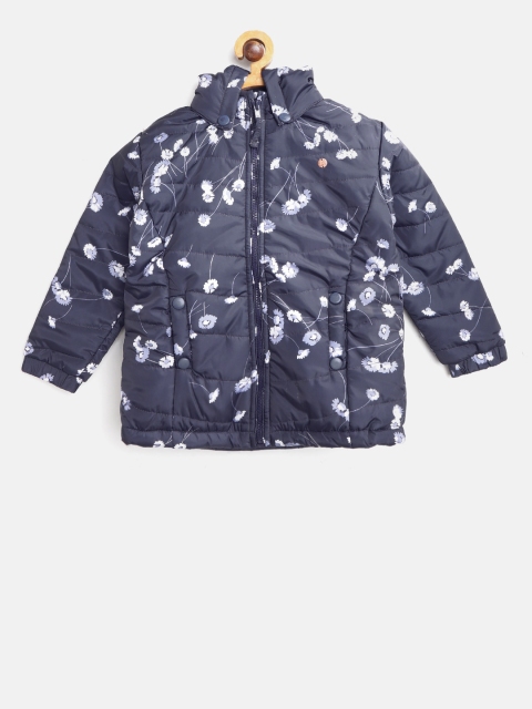 

Gini and Jony Girls Navy Blue & White Printed Padded Jacket with Detachable Hood