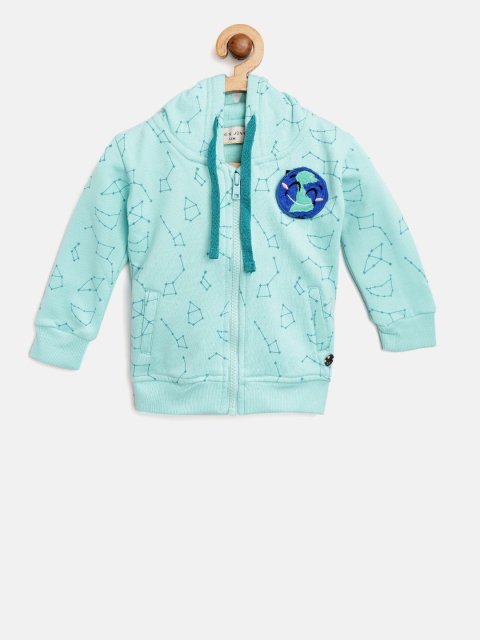 

Gini and Jony Girls Blue Printed Hooded Sweatshirt