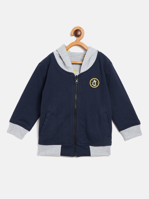 

Gini and Jony Boys Navy & Grey Melange Reversible Hooded Sweatshirt, Navy blue