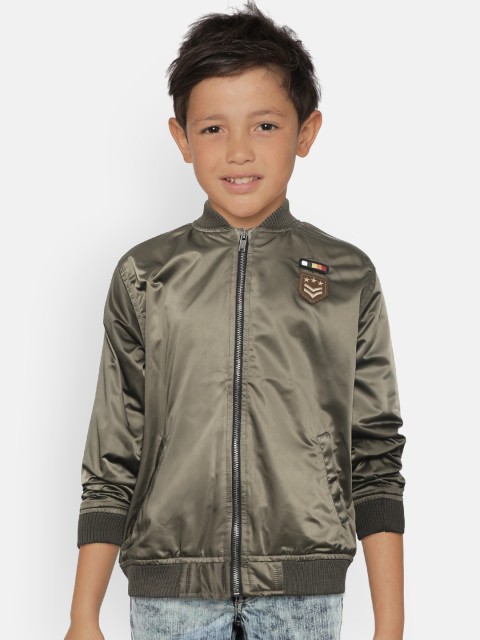 

Gini and Jony Boys Olive Green Solid Lightweight Bomber Jacket