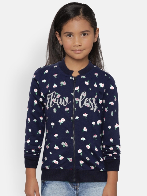 

Gini and Jony Palm Tree Girls Navy Blue & White Floral Print Front-Open Sweatshirt