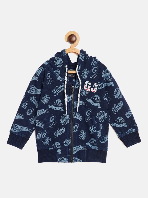 

Gini and Jony Boys Navy Printed Hooded Sweatshirt, Navy blue