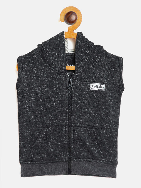

Gini and Jony Boys Charcoal Grey Solid Hooded Sleeveless Sweatshirt