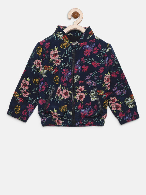 

Gini and Jony Girls Navy Blue Printed Bomber Jacket