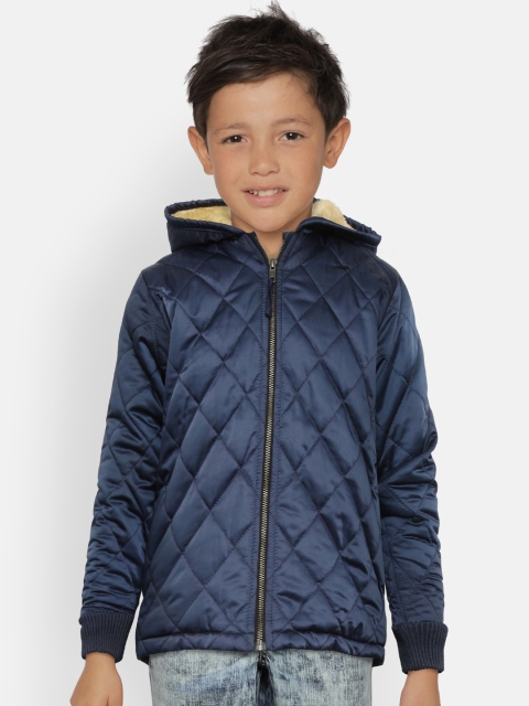 

Gini and Jony Boys Navy Blue Solid Hooded Quilted Jacket