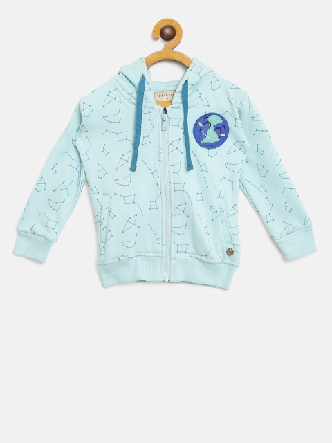 

Gini and Jony Girls Blue Printed Hooded Sweatshirt