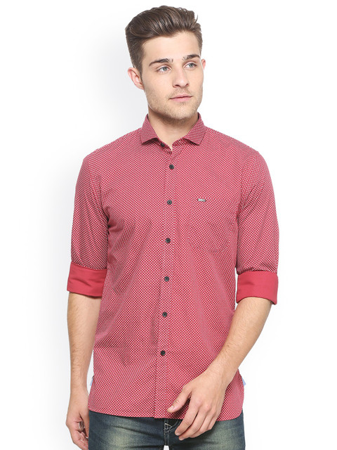 

Peter England Casuals Men Red & White Slim Fit Printed Casual Shirt