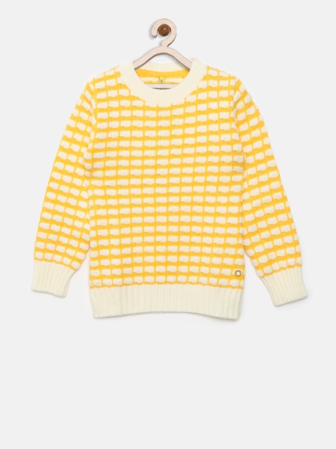 

Gini and Jony Girls Yellow & Off-White Checked Pullover