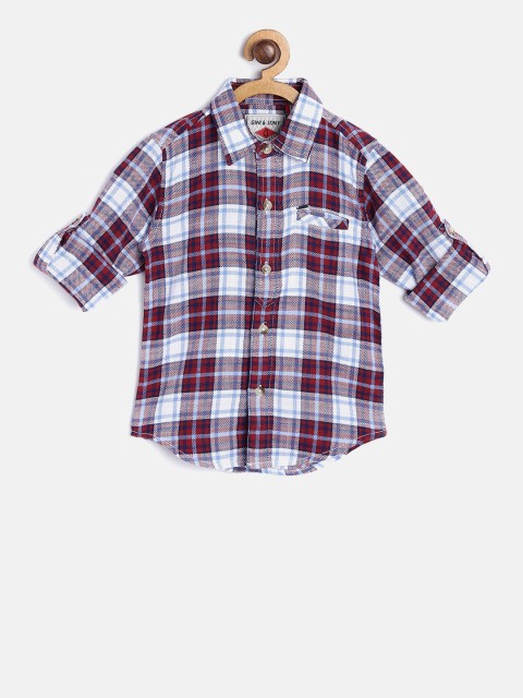 

Gini and Jony Boys Maroon & Blue Regular Fit Checked Casual Shirt