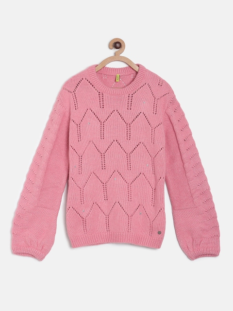 

Gini and Jony Girls Pink Solid Sweater
