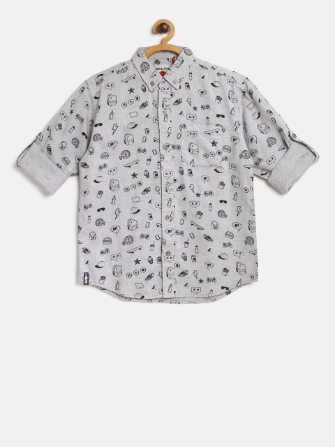 

Gini and Jony Boys Grey & Black Regular Fit Printed Casual Shirt