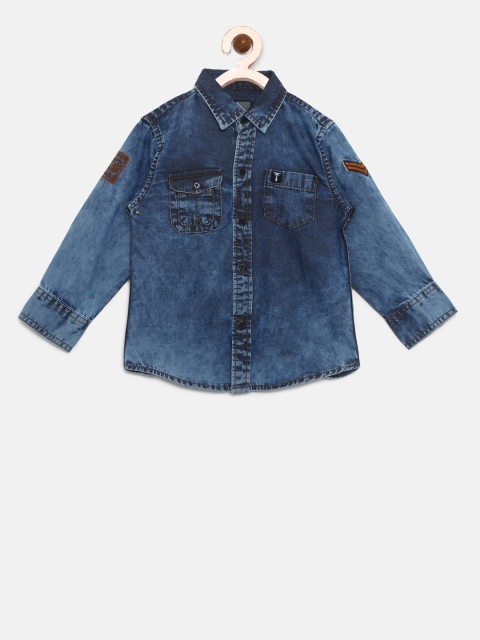 

Palm Tree Boys Navy Blue Regular Fit Faded Denim Shirt