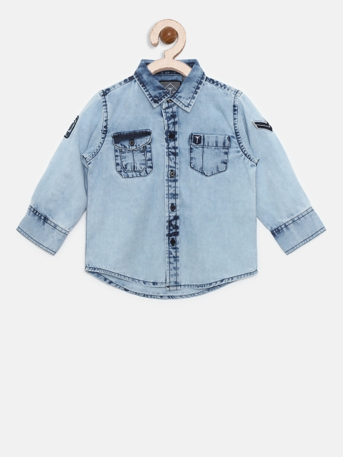 

Palm Tree Boys Blue Regular Fit Faded Denim Shirt