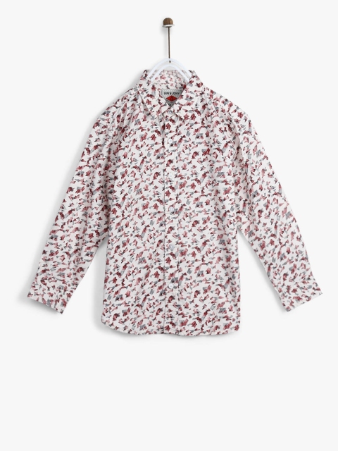 

Gini and Jony Boys White & Maroon Printed Regular Fit Shirt