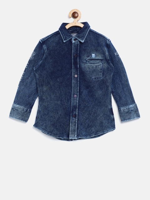 

Palm Tree Boys Navy Blue Regular Fit Washed Casual Shirt