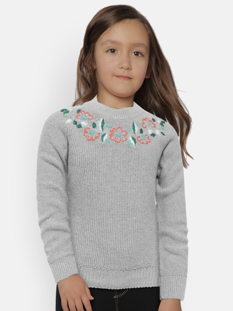 

Palm Tree Girls Grey Melange Embroidered Detail Sweater