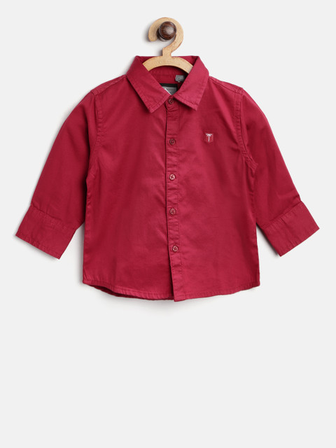 

Palm Tree Boys Red Regular Fit Solid Casual Shirt