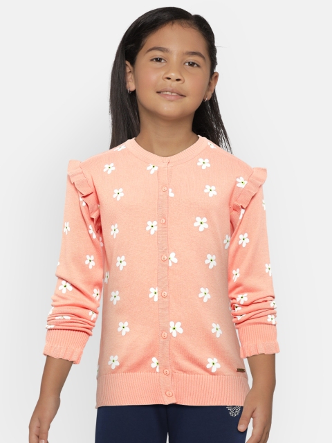 

Palm Tree Girls Peach-Coloured & White Floral Print Cardigan