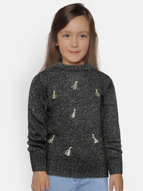 

Gini and Jony Girls Black & Silver-Toned Self Design Sweater
