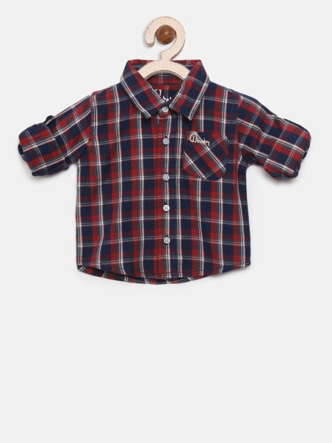 

Gini and Jony Boys Navy Blue & Maroon Regular Fit Checked Casual Shirt