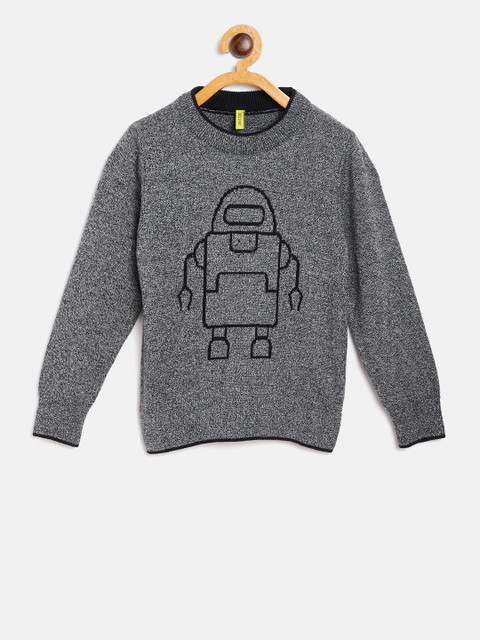 

Gini and Jony Boys Grey Melange Self Design Sweater