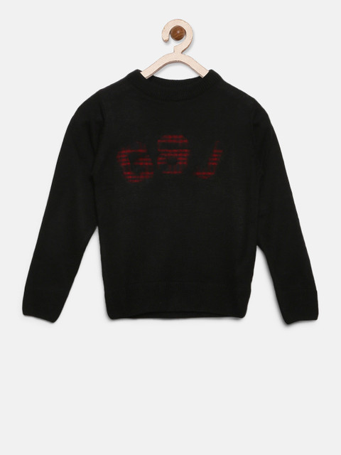 

Gini and Jony Boys Black Solid Pullover with Applique Detail