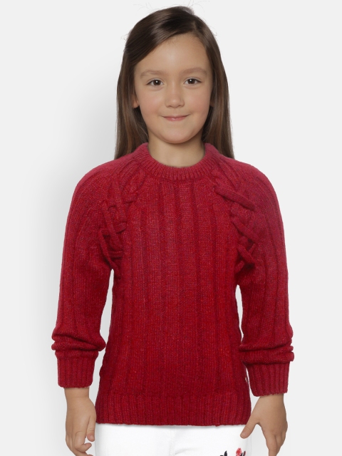 

Gini and Jony Girls Maroon Self-Striped Sweater