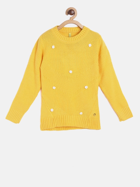 

Gini and Jony Girls Yellow Self Design Pullover