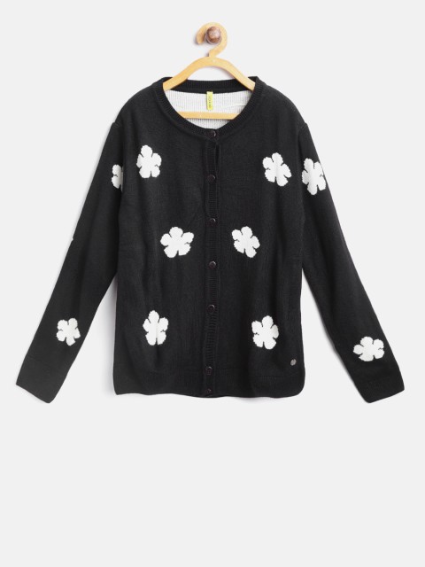 

Gini and Jony Girls Black & Off-White Self-Design Cardigan