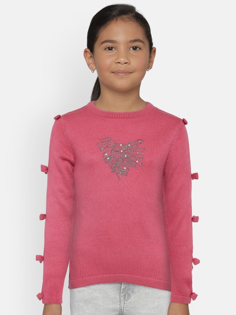 

Gini and Jony Girls Pink Solid Sweater