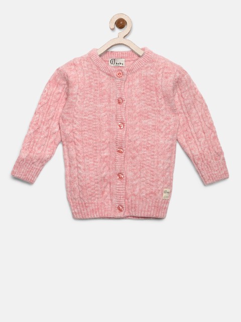 

Gini and Jony Girls Pink Cable Knit Self Design Cardigan