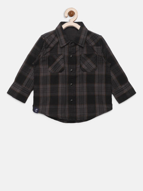 

Gini and Jony Boys Grey & Black Regular Fit Checked Reversible Casual Shirt