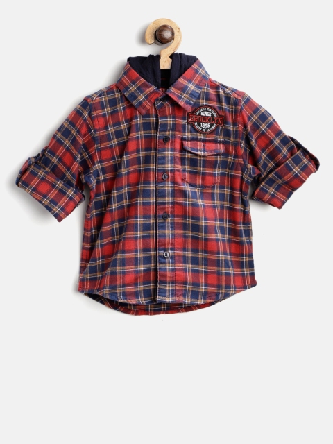 

Palm Tree Boys Maroon Regular Fit Hooded Checked Casual Shirt