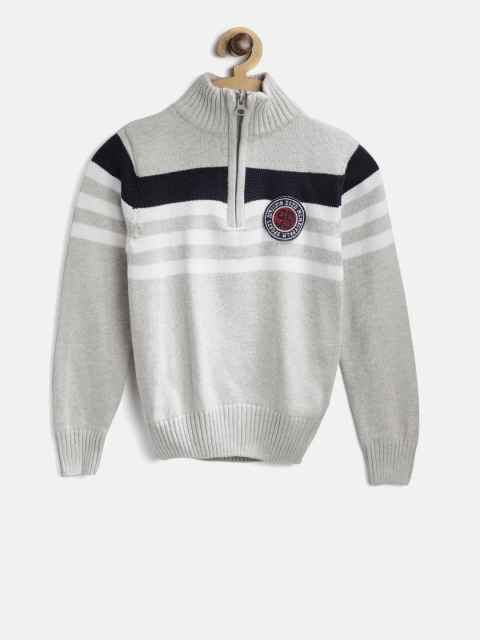 

Palm Tree Boys Grey Melange & White Striped Pullover