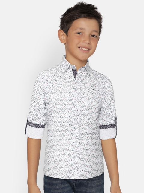 

Gini and Jony Boys White & Blue Regular Fit Printed Casual Shirt