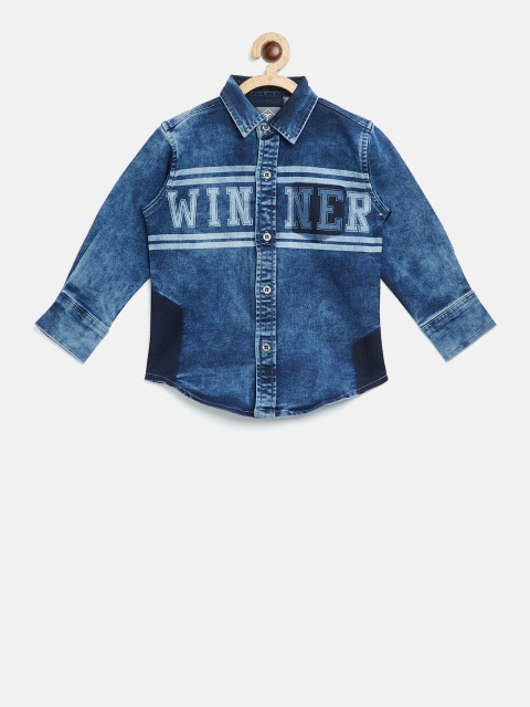 

Palm Tree Boys Blue Regular Fit Printed Denim Shirt