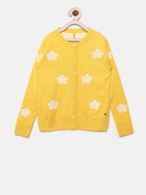 

Gini and Jony Girls Yellow & White Self Design Cardigan